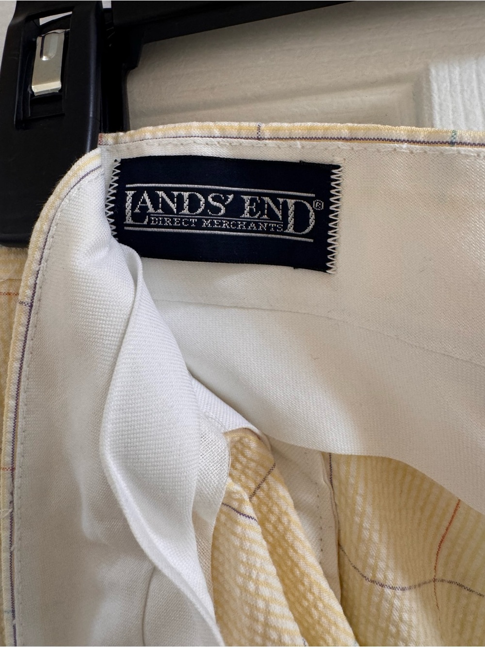 Vintage Land’s End size 38 Yellow seersucker shorts with check pattern preppy - Picture 6 of 8